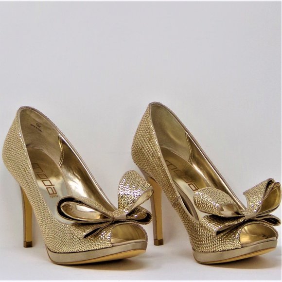 MODA SPANA size 5.5M gold open-toe pumps
